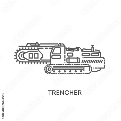 Trencher. Industrial transport. Industrial machinery icon. Vector symbol