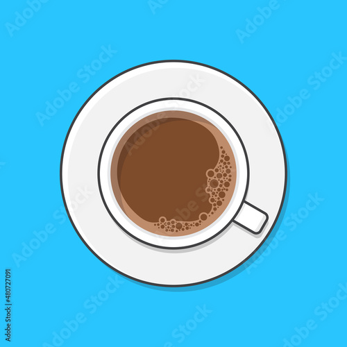 A Cup Of Coffee And Saucer Vector Icon Illustration. Coffee Top View