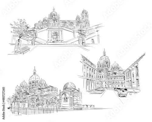 France. Marseille. Cathedral of Marseille. Hand drawn sketch. Vector illustration.