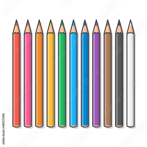 Set Of Colored Pencils Vector Icon Illustration. Crayons Colored Pencil Flat Icon