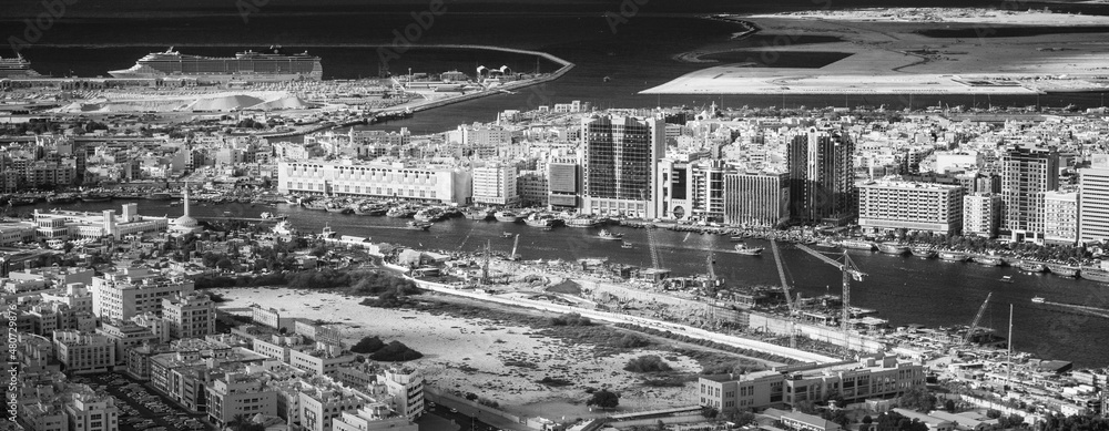 Dubai creek and Bur Dubai aerial view