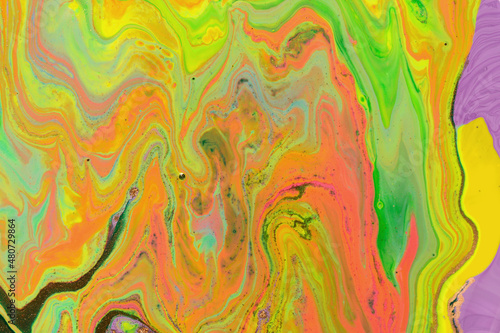 Abstract green and pink wave mix ink texture. Marble background.