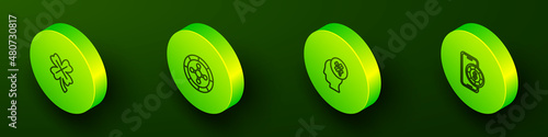 Set Isometric line Casino slot machine with clover, roulette wheel, and Online poker table game icon. Vector