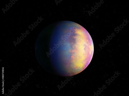 Fototapeta Naklejka Na Ścianę i Meble -  Distant planet in outer space. Rocky exoplanet similar to Earth. Science fiction cosmos. 