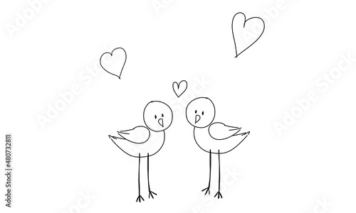 handgezeichnete Vögel mit Herzen
