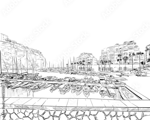 Monaco. South of Europe. Hand drawn urban sketch. Vector illustration. 