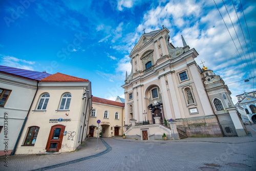 VILNIUS, LITHUANIA - JULY 9, 2017: Gates of Basilian monastery and Catholic church of Saint Therese. photo