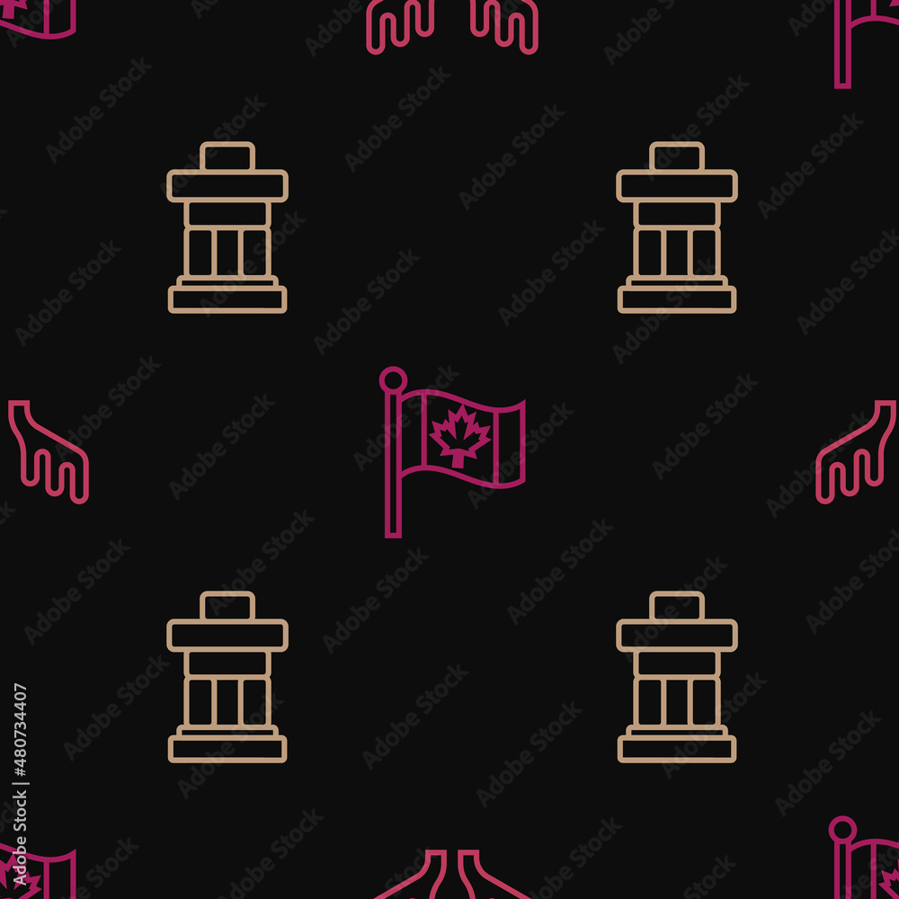 Set line Deer antlers, Inukshuk and Flag of Canada on seamless pattern. Vector Set line Deer antlers, Inukshuk and Flag of Canada on seamless pattern. Vector