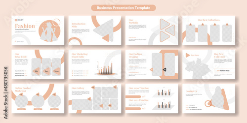 Fashion PowerPoint presentation slides template design. Use for modern keynote presentation background, brochure design, website slider, landing page, annual report, company profile