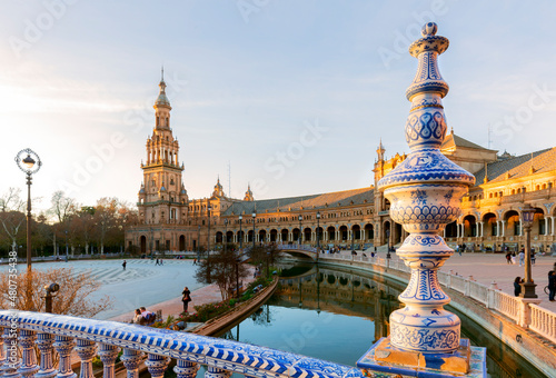 Spain Square (Plaza de Espana), Seville, Spain, built in 1928, is an example of Regionalism architecture that mixes Renaissance and Moorish styles.