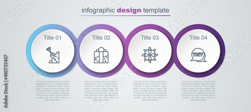 Set line Shovel and stone, Mine entrance, Bucket wheel excavator and Dynamite. Business infographic template. Vector