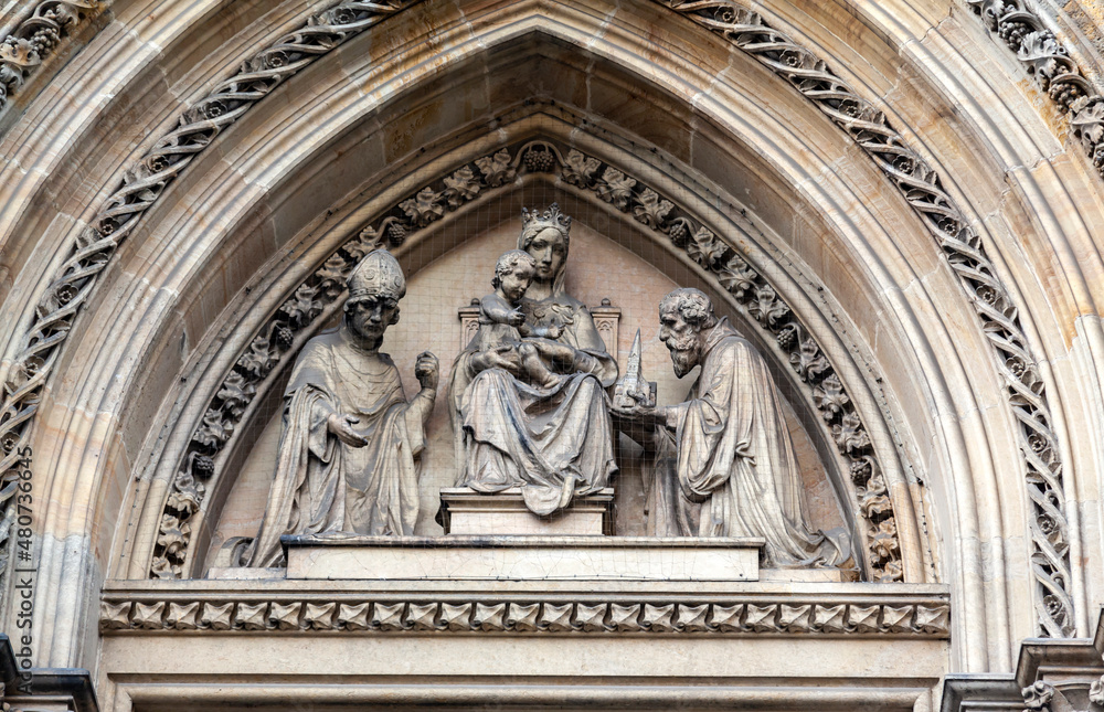 Detail of the facade of St. Prokop's Cathedral in Prague