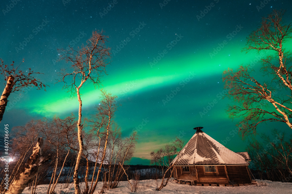 Northern Lights, aurora borealis over Abisko, Swedish Lapland.