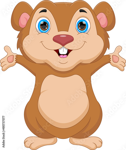 cartoon cute groundhog waving on white background photo