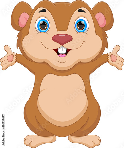 cartoon cute groundhog waving on white background