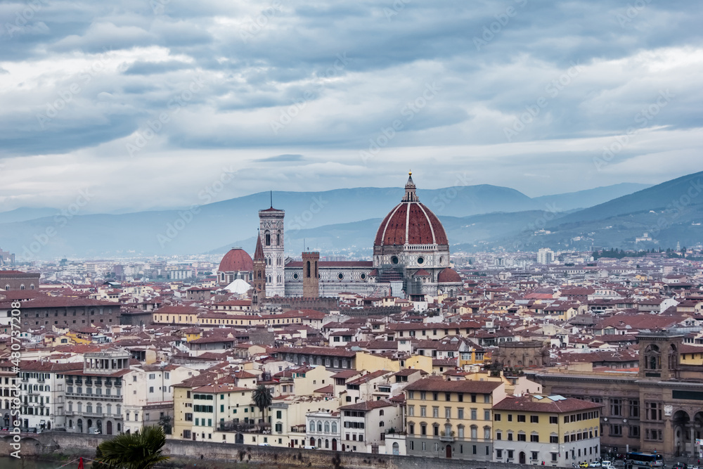 A wiew of Florence in the winter with the Cathedral of Santa Maria del Fiore