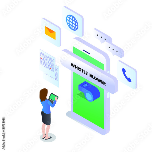 Whistle blower on cellphone screen isometric 3d vector concept for banner, website, illustration, landing page, flyer, etc.