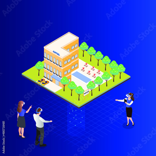 Investor buying property in metaverse isometric 3d vector concept for banner, website, illustration, landing page, flyer, etc.
