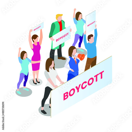 Boycott rally isometric 3d vector concept for banner, website, illustration, landing page, flyer, etc.