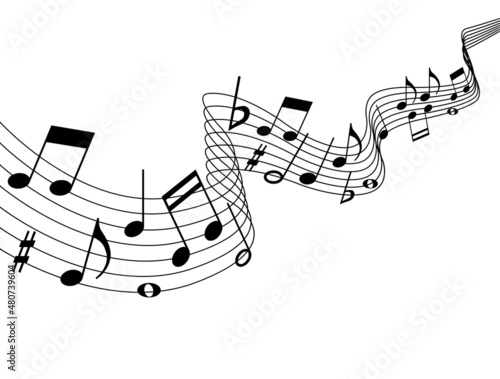 Musical notes background with lines