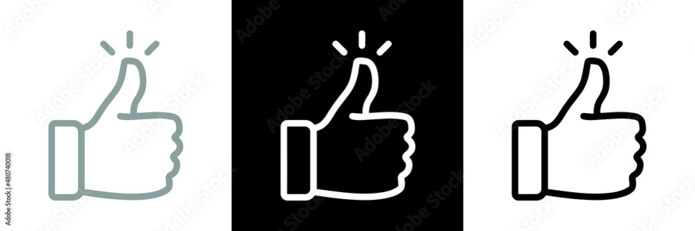 Like confirm and thumb up outline icon, black Like confirm and thumb up outline icon, white Like confirm and thumb up outline icon. - obrazy, fototapety, plakaty 