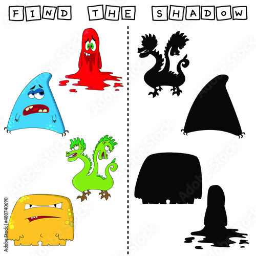 Developing activity for children, find a pair among identical of  cute funny monsters. Logic game for children.
