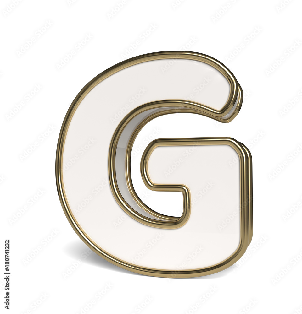 Elegant white alphabet. Letter G. 3D rendering.
