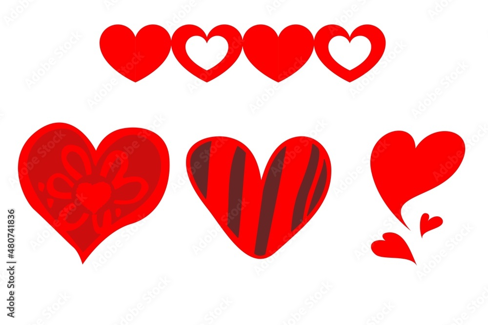 set of red hearts on white .illustration design style set of red hearts on white .illustration design style