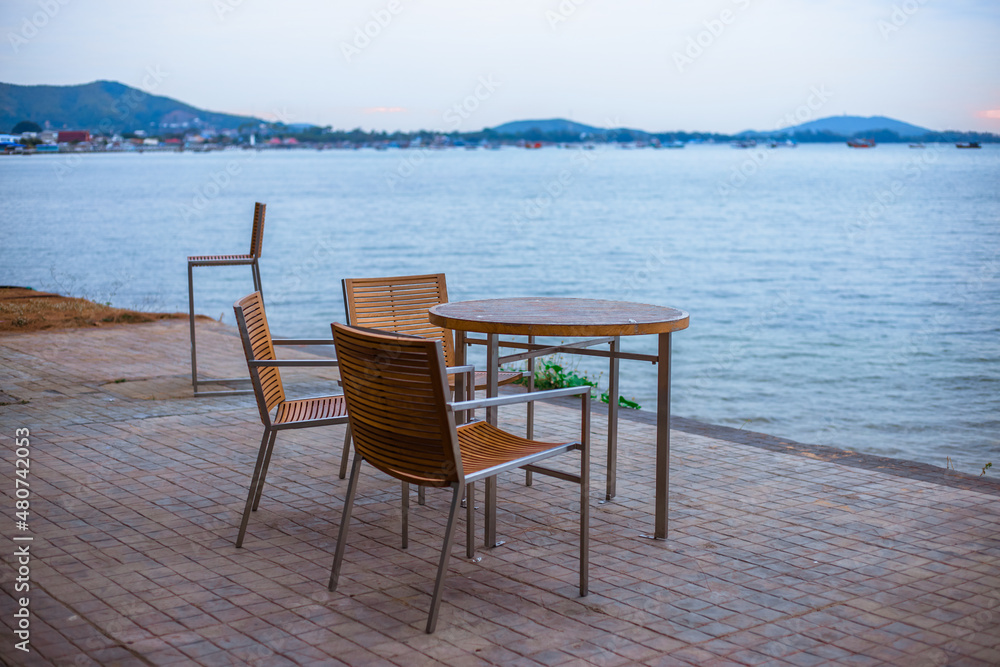 The background of a new design chair placed on the balcony of the resort for customers to sit and rest during the day. The background of a new design chair placed on the balcony of the resort for customers to sit and rest during the day.