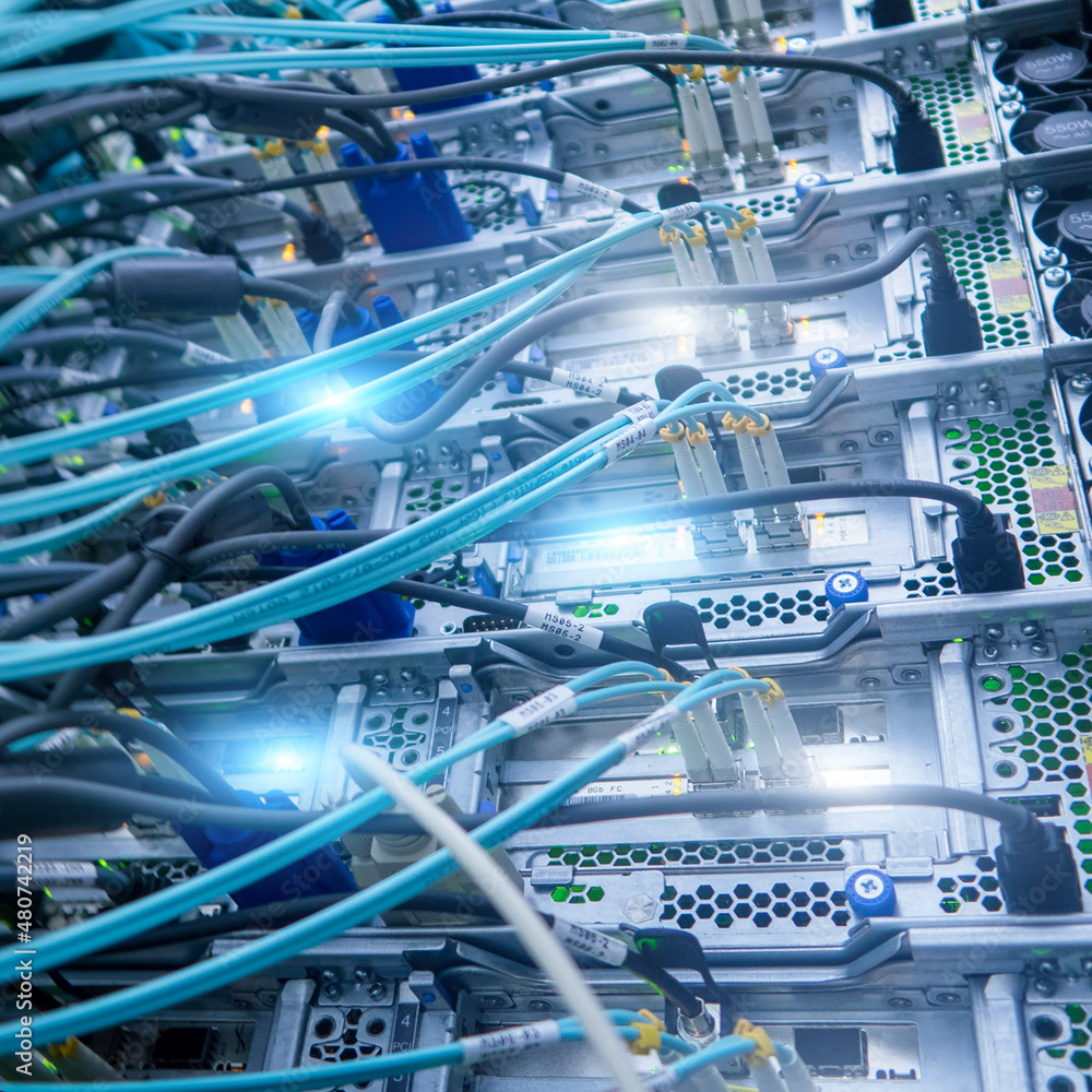 Fiber Optic Server Room Network Cables. Square Format. Fiber Optic Server Room Network Cables. Square Format.