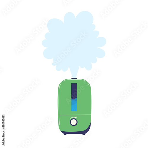 Compact air humidifier with mechanical control for an apartment, office, greenhouse, winter garden.  Schematic representation of household appliances.  Vector image in a flat style.