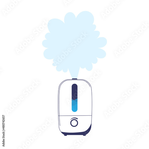 Climate equipment icon for home, office, greenhouse.  Vector image of a humidifier diffuser with outgoing steam.  Flat style.