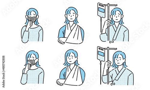 怪我・病気の女性のイラスト
