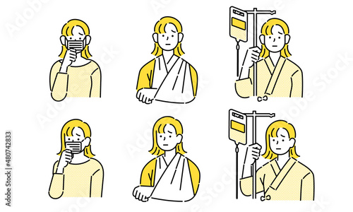怪我・病気の女性のイラスト
