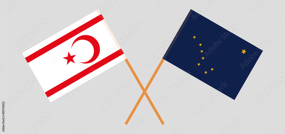 Crossed flags of Northern Cyprus and the State of Alaska. Official colors. Correct proportion Crossed flags of Northern Cyprus and the State of Alaska. Official colors. Correct proportion