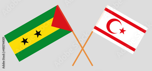 Crossed flags of Sao Tome and Principe and Northern Cyprus. Official colors. Correct proportion