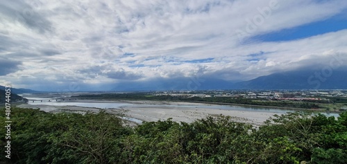 View of the river. View of the ocean. Coastal city