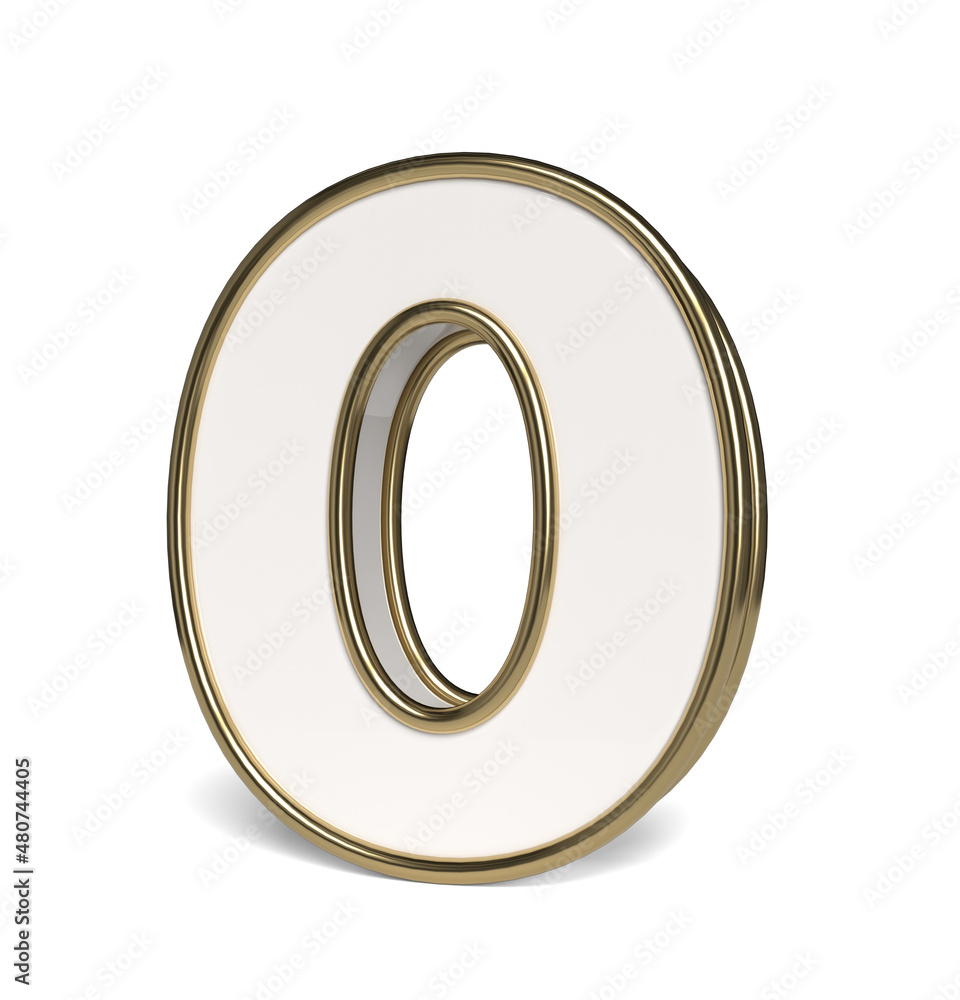 3D numbers in white and gold colors. Number 0. Collection. 3D numbers in white and gold colors. Number 0. Collection.
