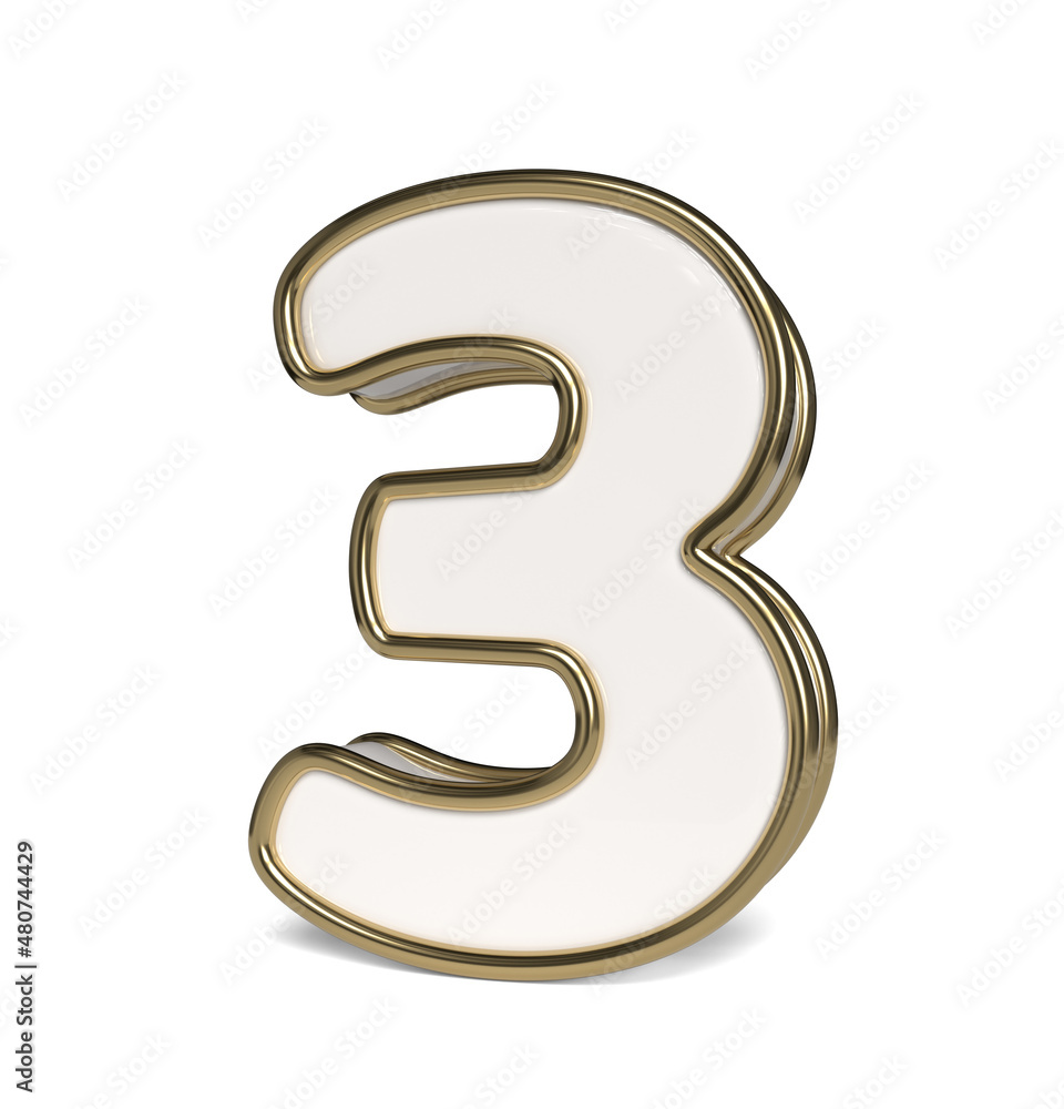 3D numbers in white and gold colors. Number 3. Collection. 3D numbers in white and gold colors. Number 3. Collection.