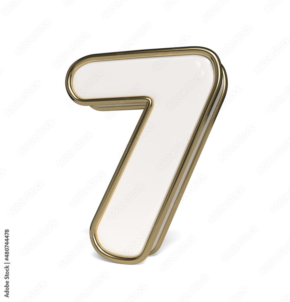 3D numbers in white and gold colors. Number 7. Collection. 3D numbers in white and gold colors. Number 7. Collection.