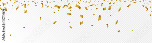 Gold confetti falls. confetti, streamer, tinsel on a transparent background for design and congratulations.Vector