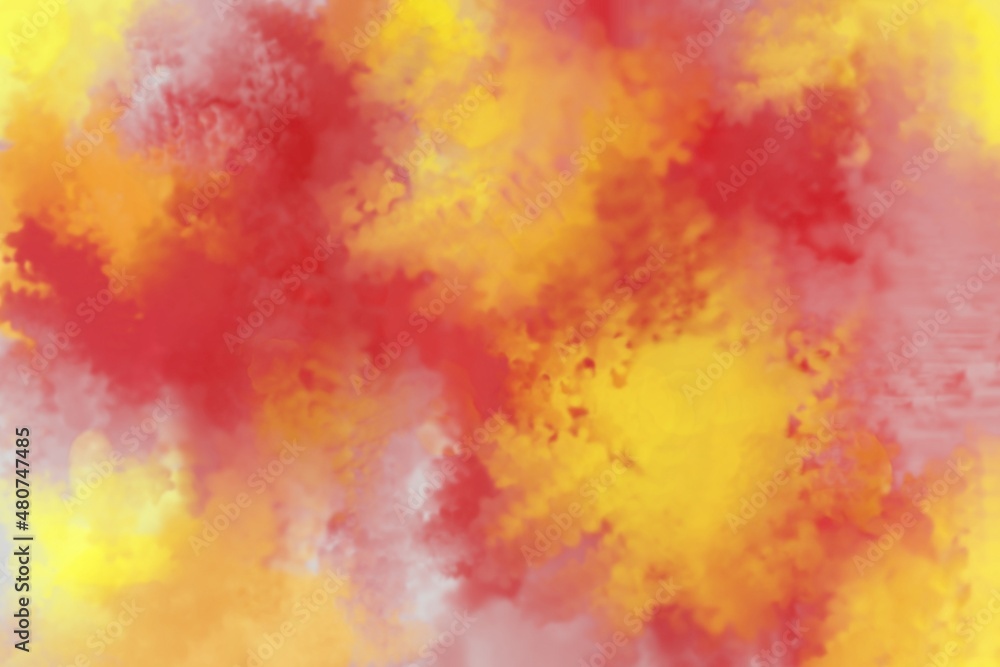 Abstract watercolor red and yellow background. Paint smears, splashes, streaks, blurring, gradient, drops. Texture, background design, banner, calendar, business card, postcard.