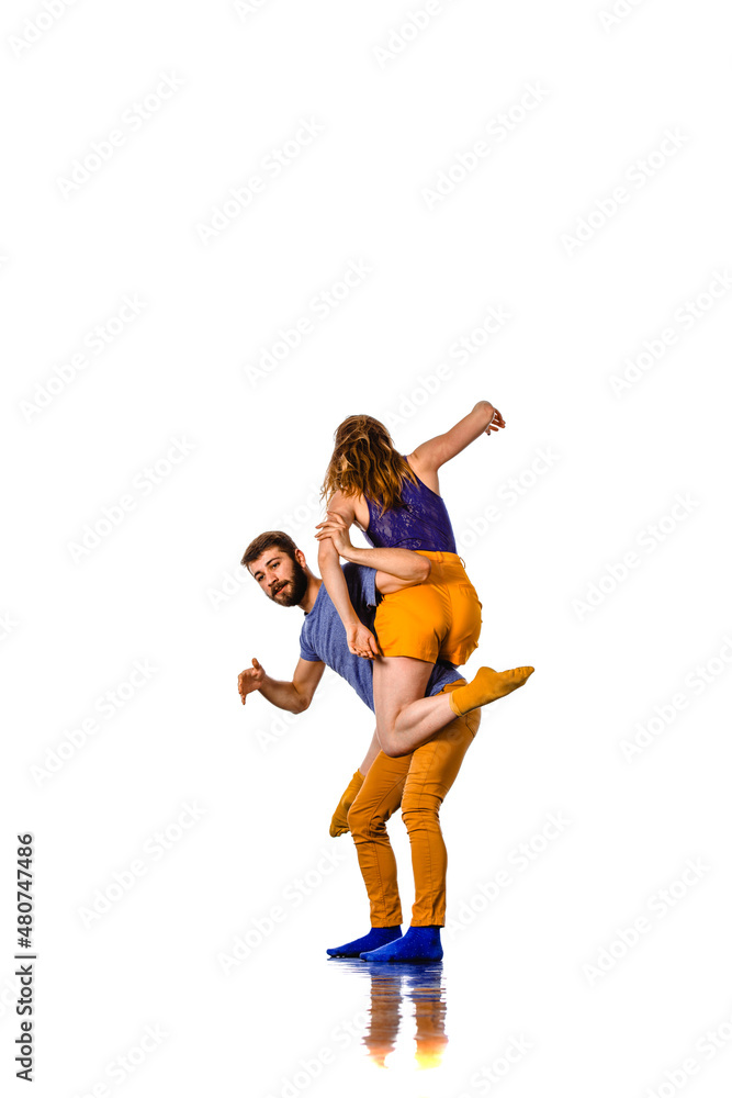 Hip Hop dancers in dynamic action isolated on white background
