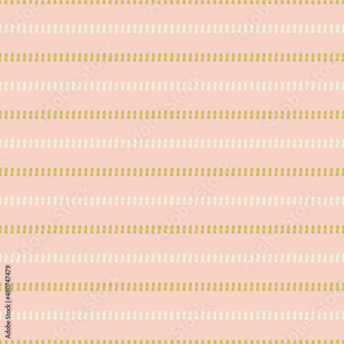 Abstract stitch style stripe vector pattern seamless background. Running hand stitch needle work effect horizontal alternating stripes. Simple embroidery stitching repeat in pink, gold, white