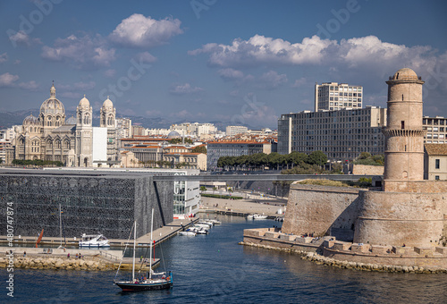 View of Fort St Jean and the Old Port, Marseille, France