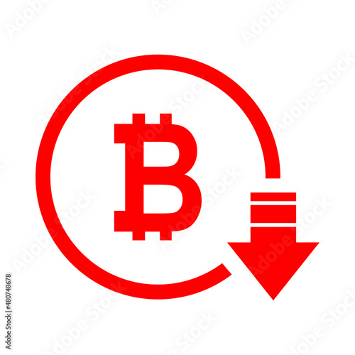 Bitcoin reduction symbol, cost decrease icon. Reduce debt bussiness sign vector illustration