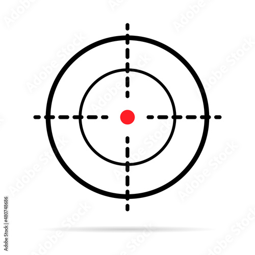 Sight gun vector icon with shadow. Modern target illustration of crosshair symbol for web design. Cross mark dot