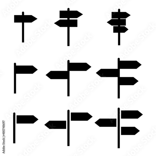 Set of signpost street vector illustration, collection of road arrow symbol isolated on white background, web pointer