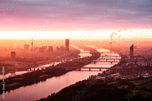 Sunrise over city 