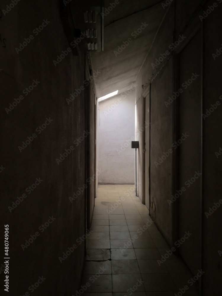 Old building with creepy corridor and a light at the enf
Old building with creepy corridor and a light at the enf